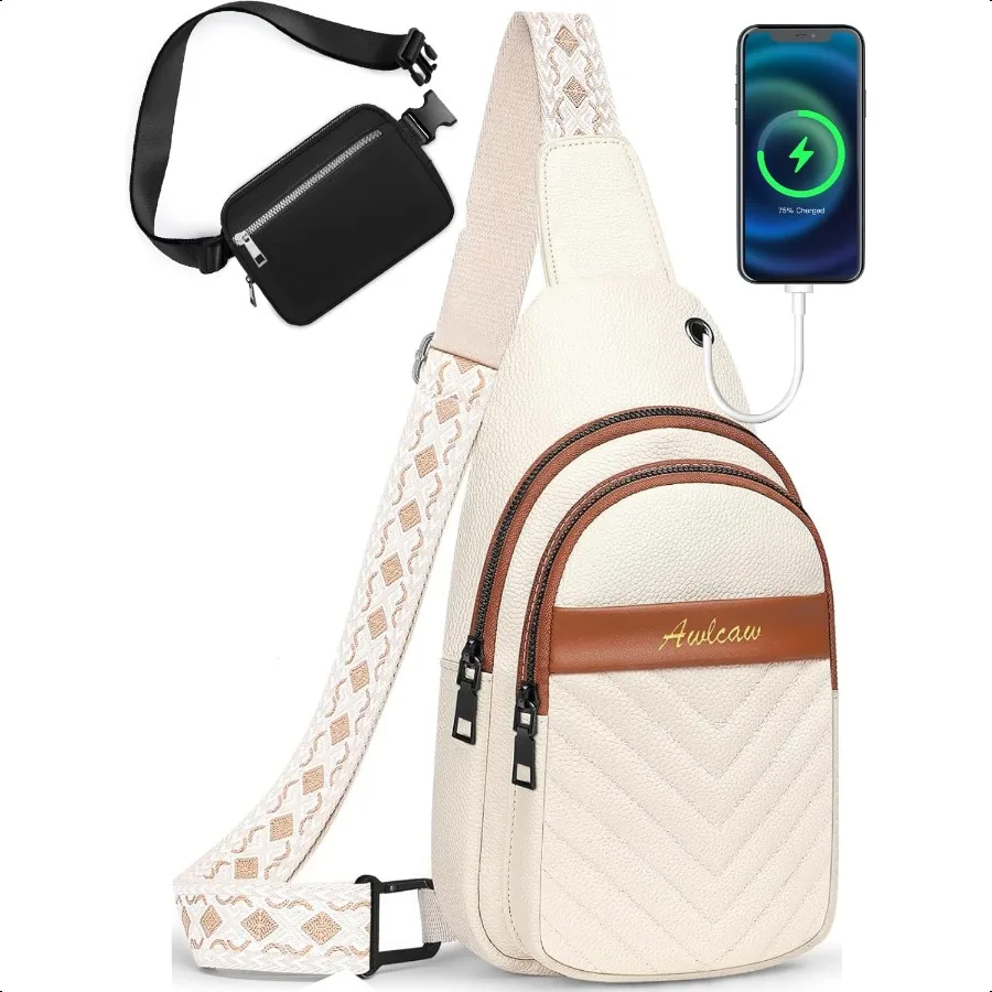 

Crossbody bags for Women Faux Leather Small Sling Bag Fashion Shoulder Waist Packs Purse and Fanny Packs Set