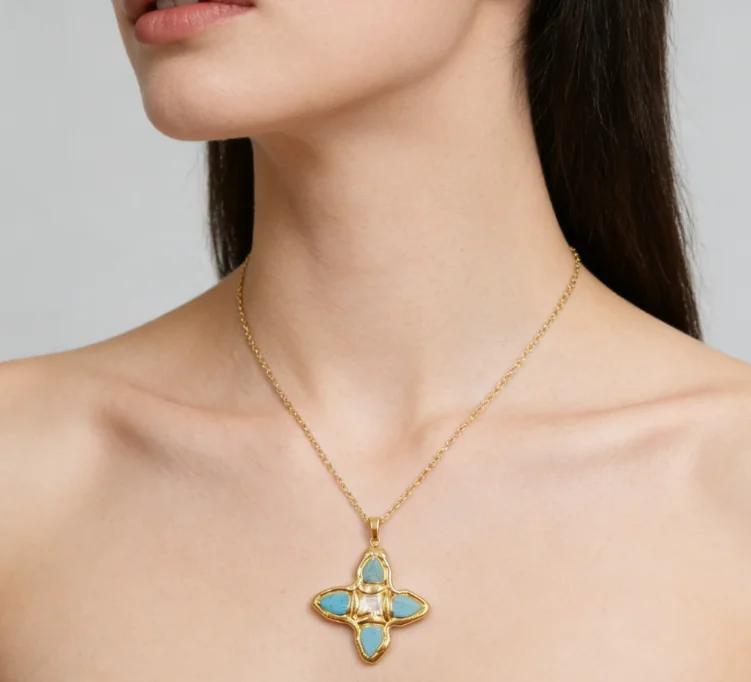 

WT-JN314 Популярное ожерелье с бирюзовым жемчугом в стиле ретро с покрытием из настоящего золота для повседневной одежды друзей ACC