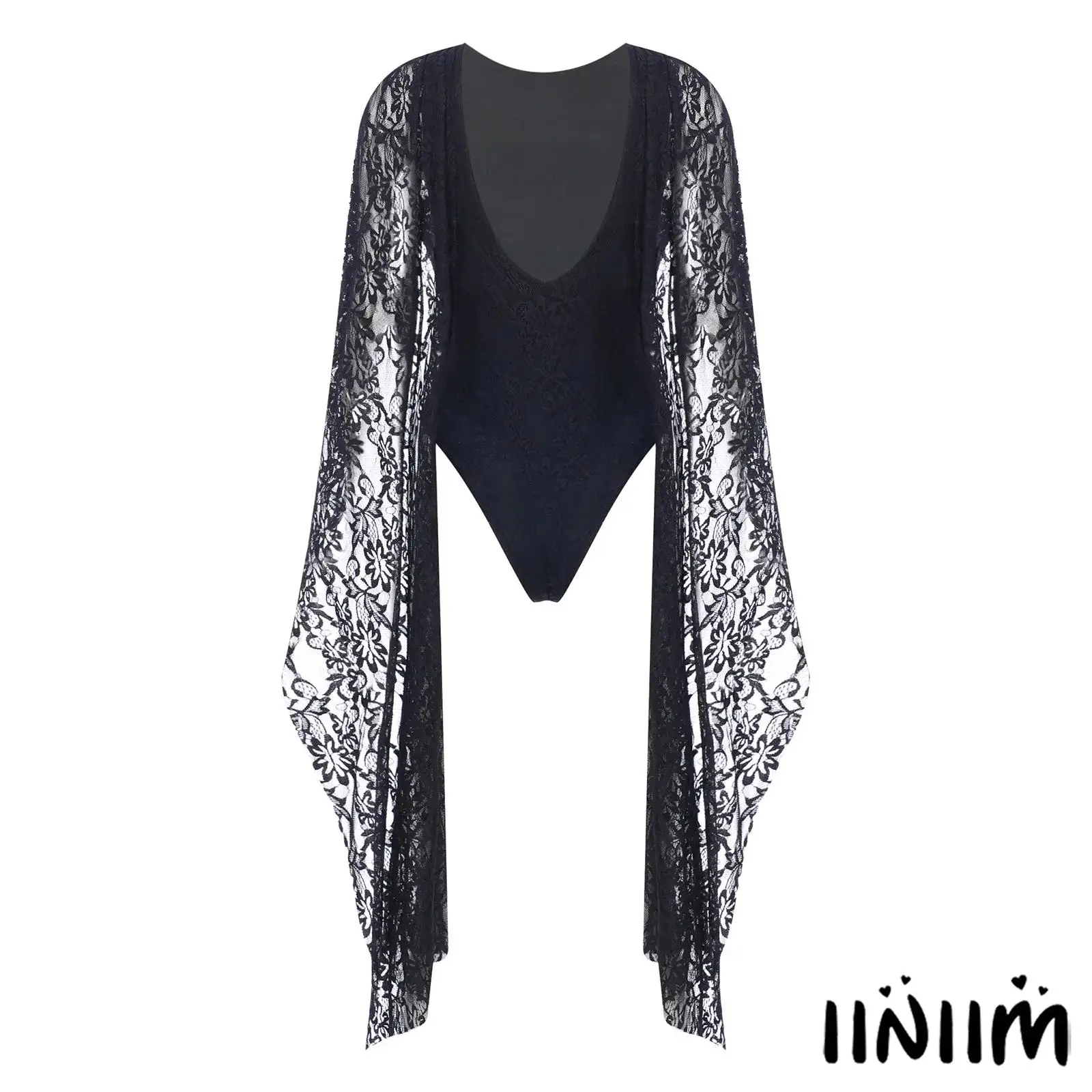 Women Floral Lace Leotard Bodysuit Cape Sleeve Front Overlay Backless Buttoned Crotch Elegant Lace Jumpsuit Rompers