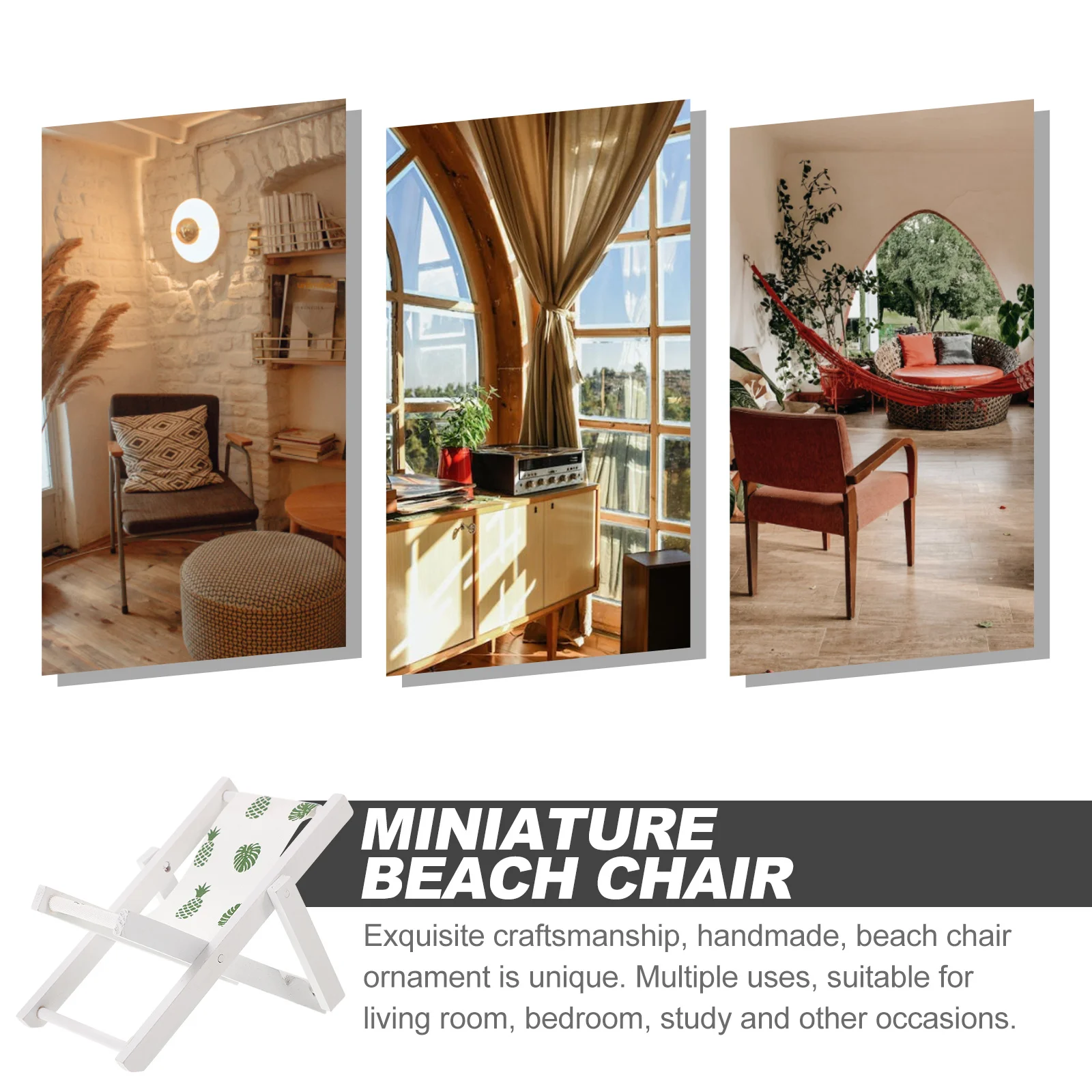 

Mediterranean Style Beach Chair Decor Handmade Wood Ornament Unique Indoor Outdoor Decoration Miniature Beach Chair