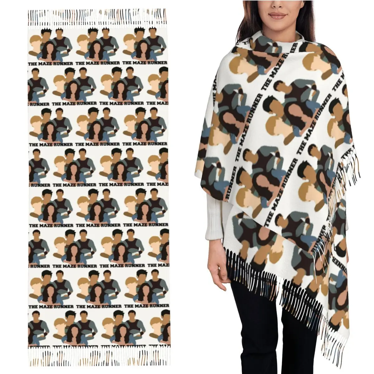 

Шарф «Бегущий лабиринт», шарфы с кисточками, женские мягкие теплые шали и накидки, большая осенне-зимняя шаль