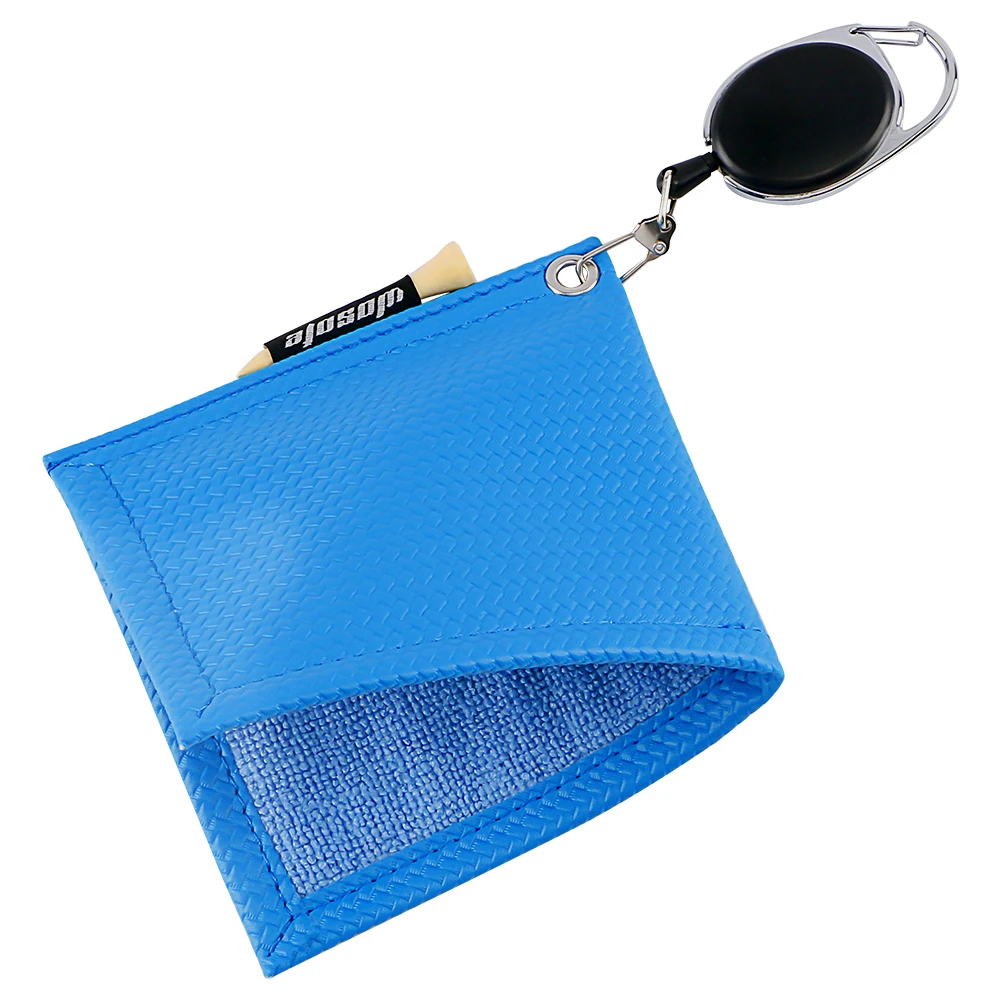 12*12cm Pu Square Golf Ball Cleaning Towel with Retractable Key Chain & 1 Golf Tee Portable and Easy to Carry