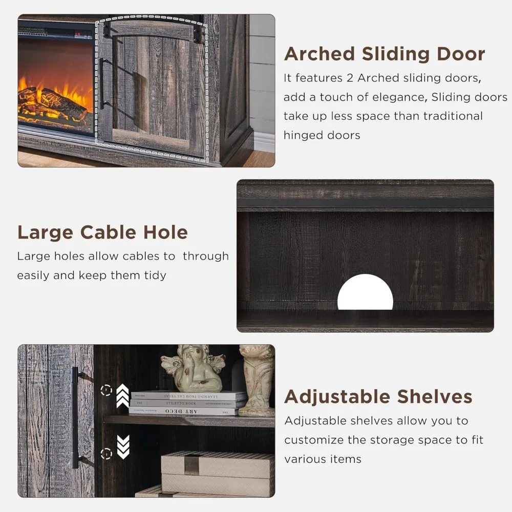 Rustic 70 TV Electric Fireplace Entertainment Center, Highboy Media Console