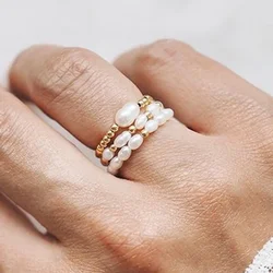 Bague de mariage élégante en perles d'eau douce, en acier inoxydable, faite à la main, pour femmes et filles, vente en gros