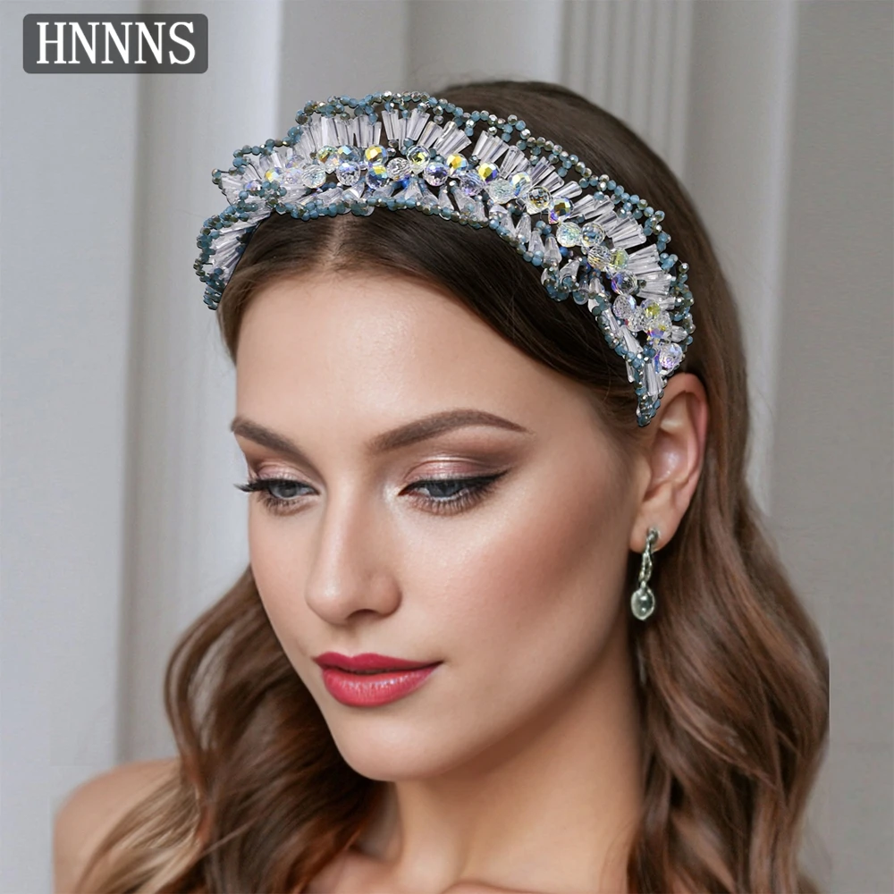 

HNNNS Sparkling Crystal Headband Blue Crystal Headpiece Elegant Girl Headdress Elegant Bride Wedding Dress Hair Accessories A111