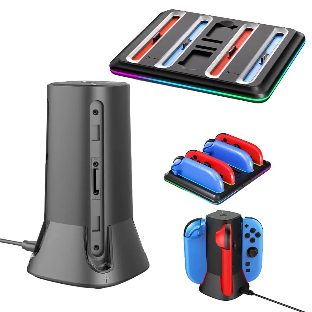   قاعدة شحن وحدة تحكم الألعاب نينتندو سويتش 2 مع أضواء ملونة RGB رائعة لوحدة تحكم ألعاب Joycon سريعة