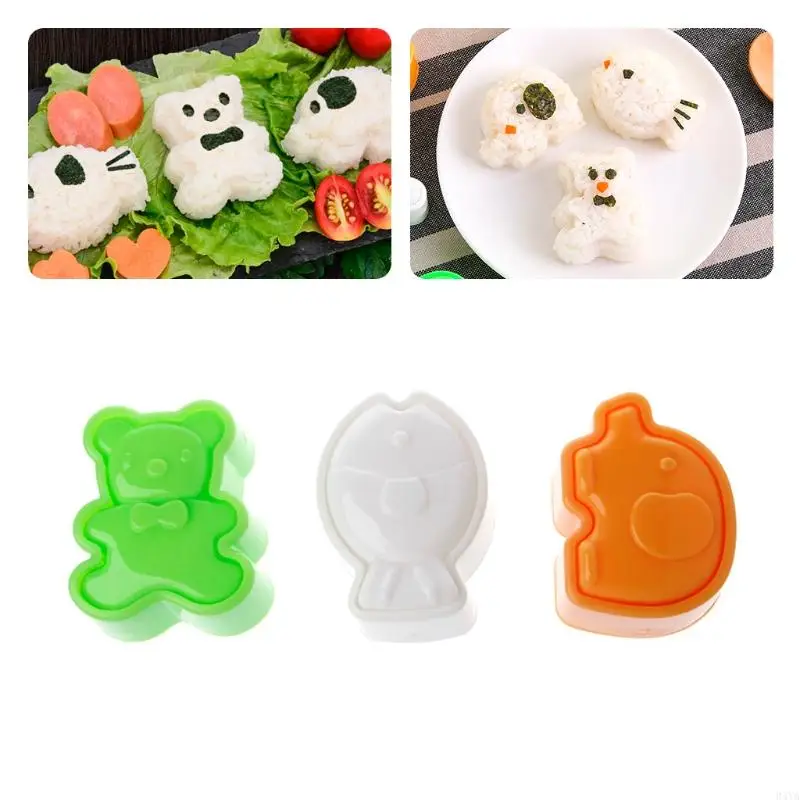 

34YA 3Pcs/Set Sushi Rice Balls Mold Bear Elephant Fish Baking DIY Cooking Tools