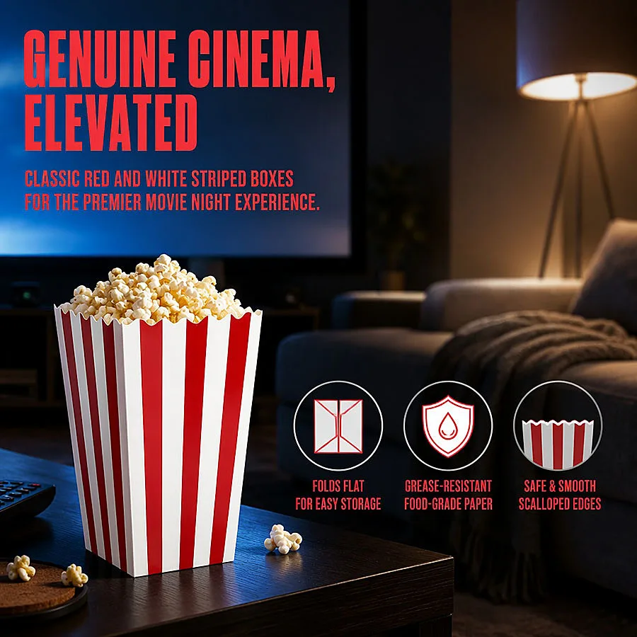 10/20pcs Red Striped Popcorn Boxes, Mini Paper Candy Containers, Carnival Movie Theater Party Favors for Christmas Halloween