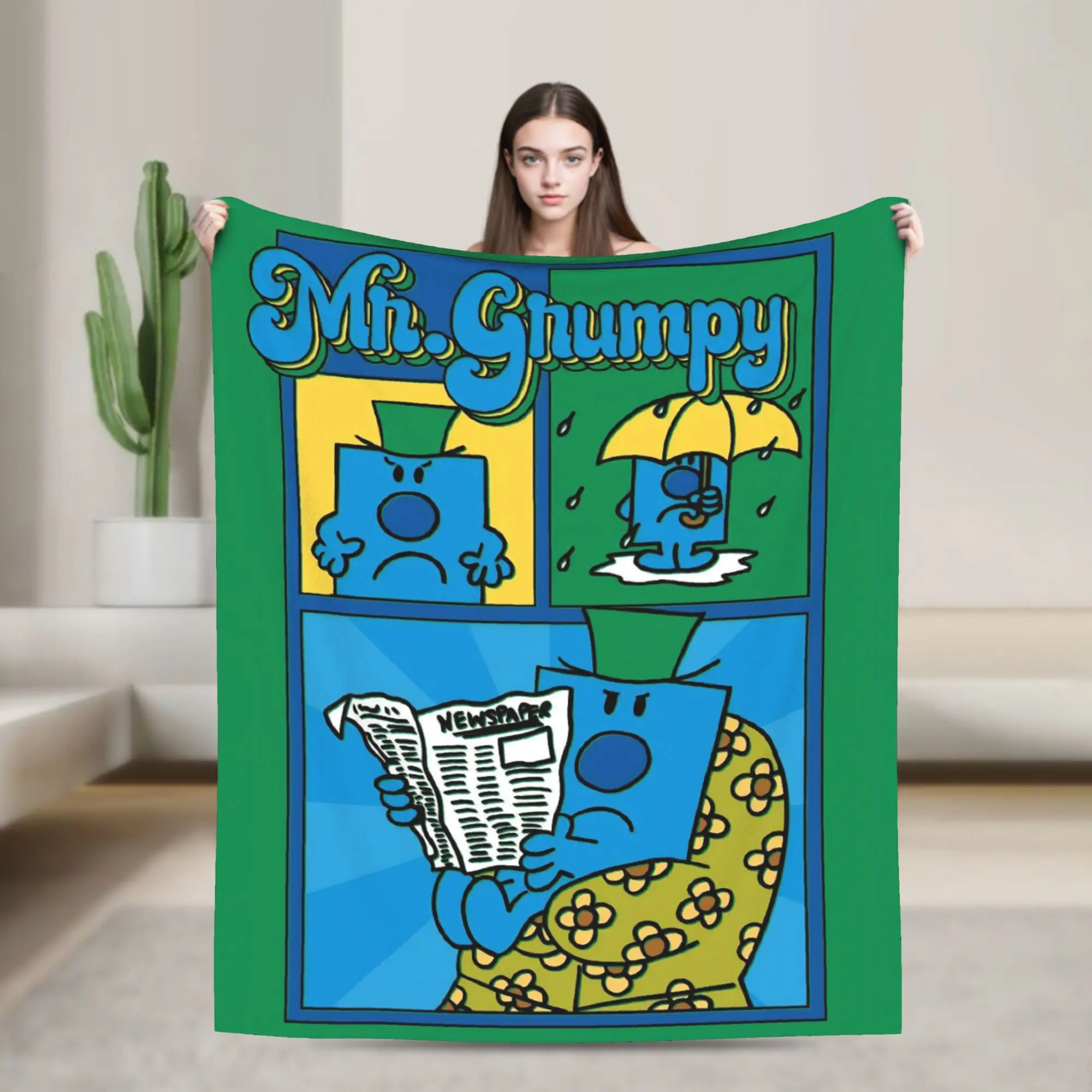 M-Mr M-Men L-Little M-Miss Mr Gnumpy Fuzzy Blankets  Funny Throw Blankets for  Sofa Bedding Lounge 125*100cm Rug Piece,