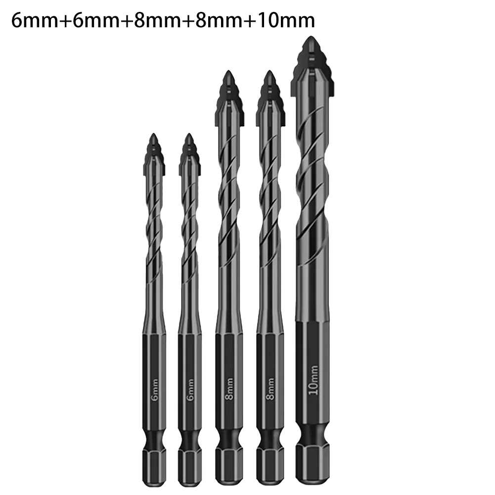 5pcs Four-Flute Eccentric Drill Bits Drilling Tool Glass Tile Punching Tool Triangle Drill Bit For Glass/Tile/Wood Power Tools