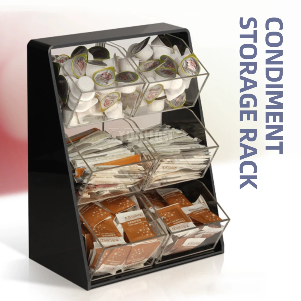 

Wooden acrylic multifunctional storage rack, coffee shop, milk tea shop, milk ball, sugar bag storage