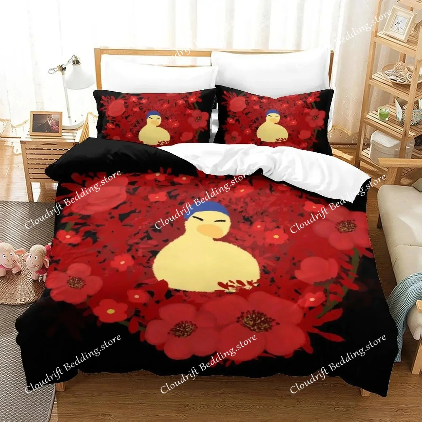 Anime Quackity Duck Bedding Set Boys Girls Twin Queen Size Duvet Cover Pillowcase Bed Kids Adult Fashion Home Textileextile