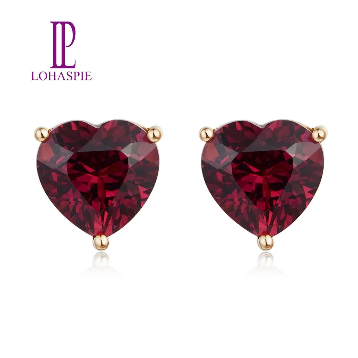 

LP Customited Stud Earrings 9K 10k 14K 18K Rose gold Heart shape Natural GemStone Rhodolite Garnet 3.355Carats Fine Jewelry