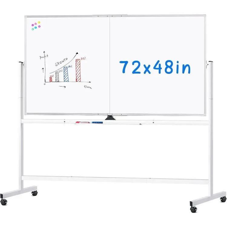 Rolling Whiteboard, 72x48 Large Double-Sided White Board Dry Erase on Wheels, Giant Magnetic White Board Standing for Office