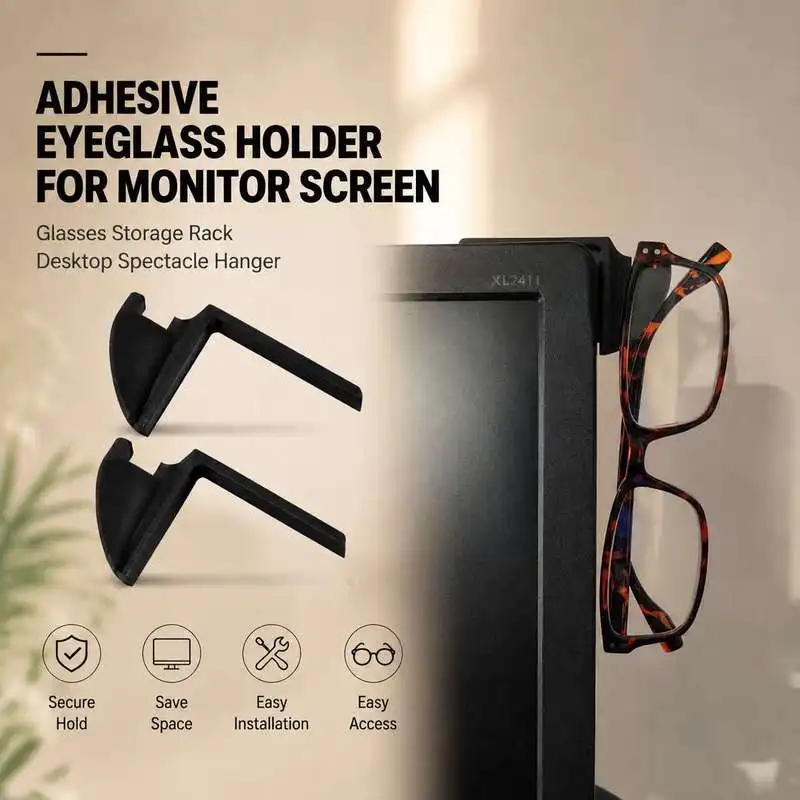 Monitor Mount Eyewear Holder Self Adhesive Glasses Hanger Desktop Spectacle Storage Rack