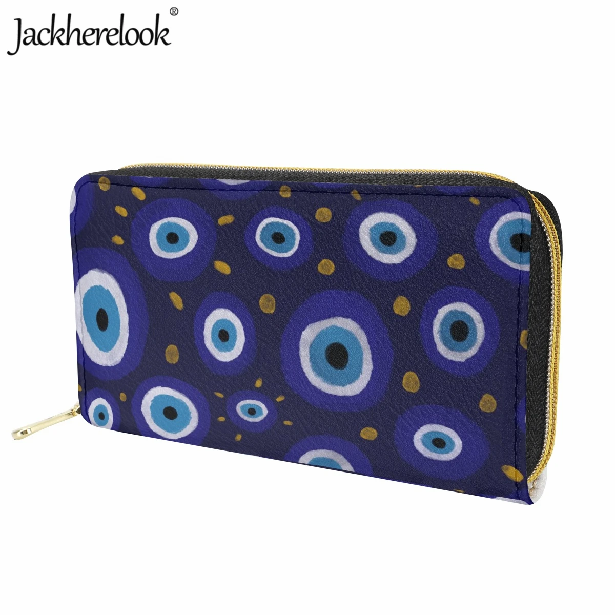 Jackherelook New Navy Blue And Aqua Nazar Evil Eye Long Wallet for Women Fashion Trendy Leather Purse Business Bank Card Holder