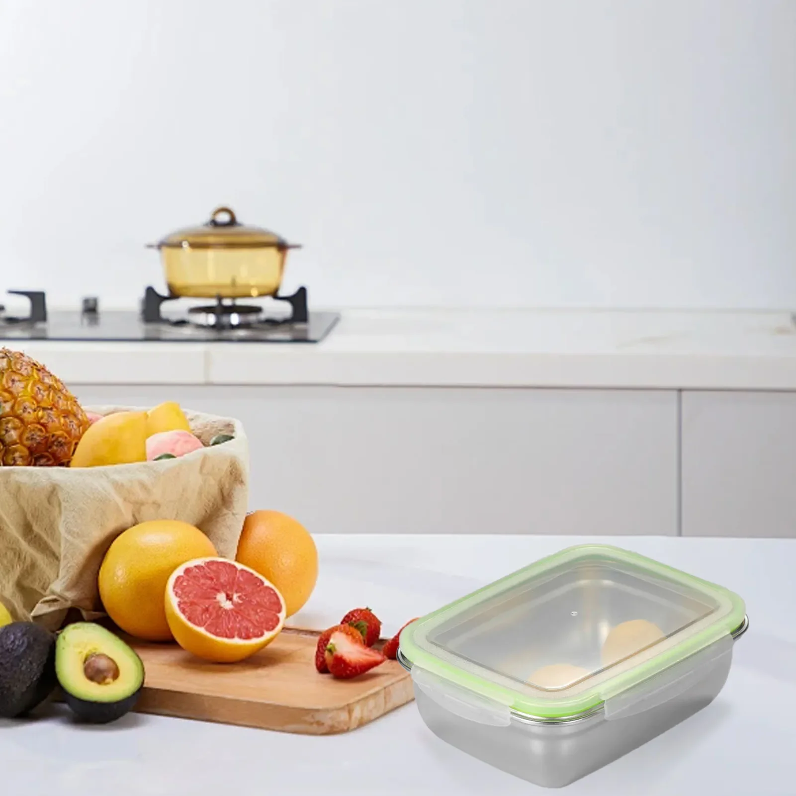 

Refrigerator Organizer for Fruit, Lunch & Snacks – 2800ml 304 Stainless Steel Multifunctional Airtight Food Storage Box