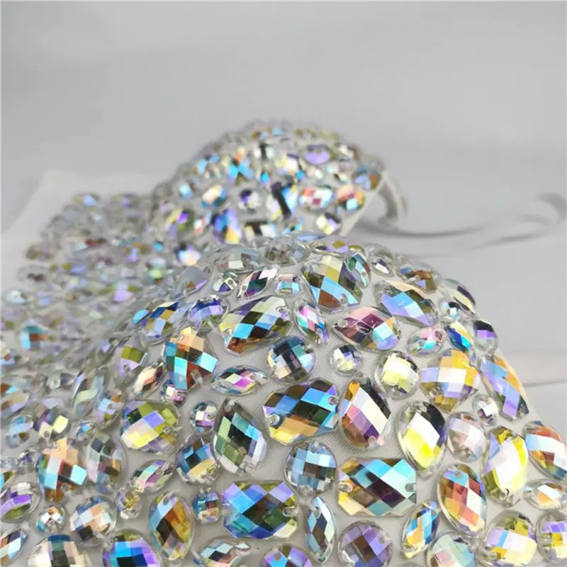 Women Rhinestone Corsets AB Colored Bustier Push Up Strap Crop Spaghetti Top Sexy Bralette Glitter Club Party Corset Bra Vest