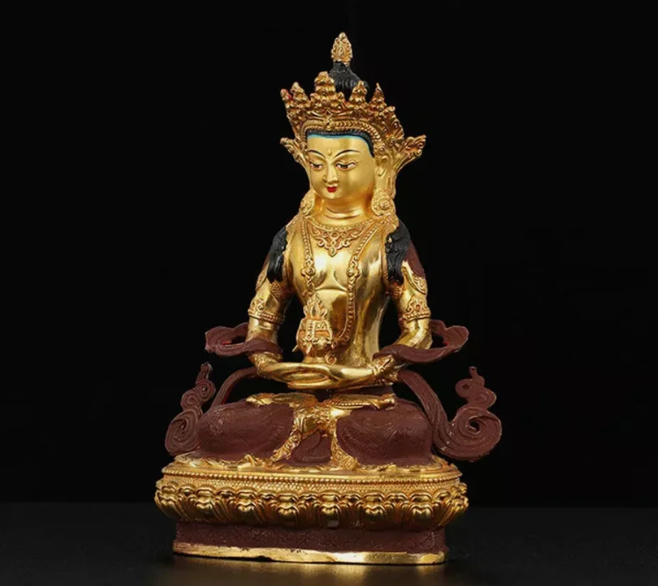 Buddhism Handpainted Bronze Statue Gilt Buddha Amitabha Buda Sakyamuni