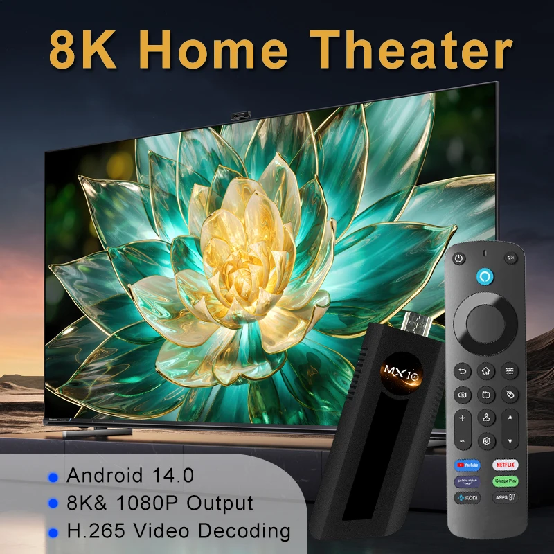 MX10 F8PRO عصا التلفاز الذكية Android14 ATV RK3528 1080P HD TV box 2.4/5G WiFi TV استقبال لمشغل الوسائط Google YouTube Netflix