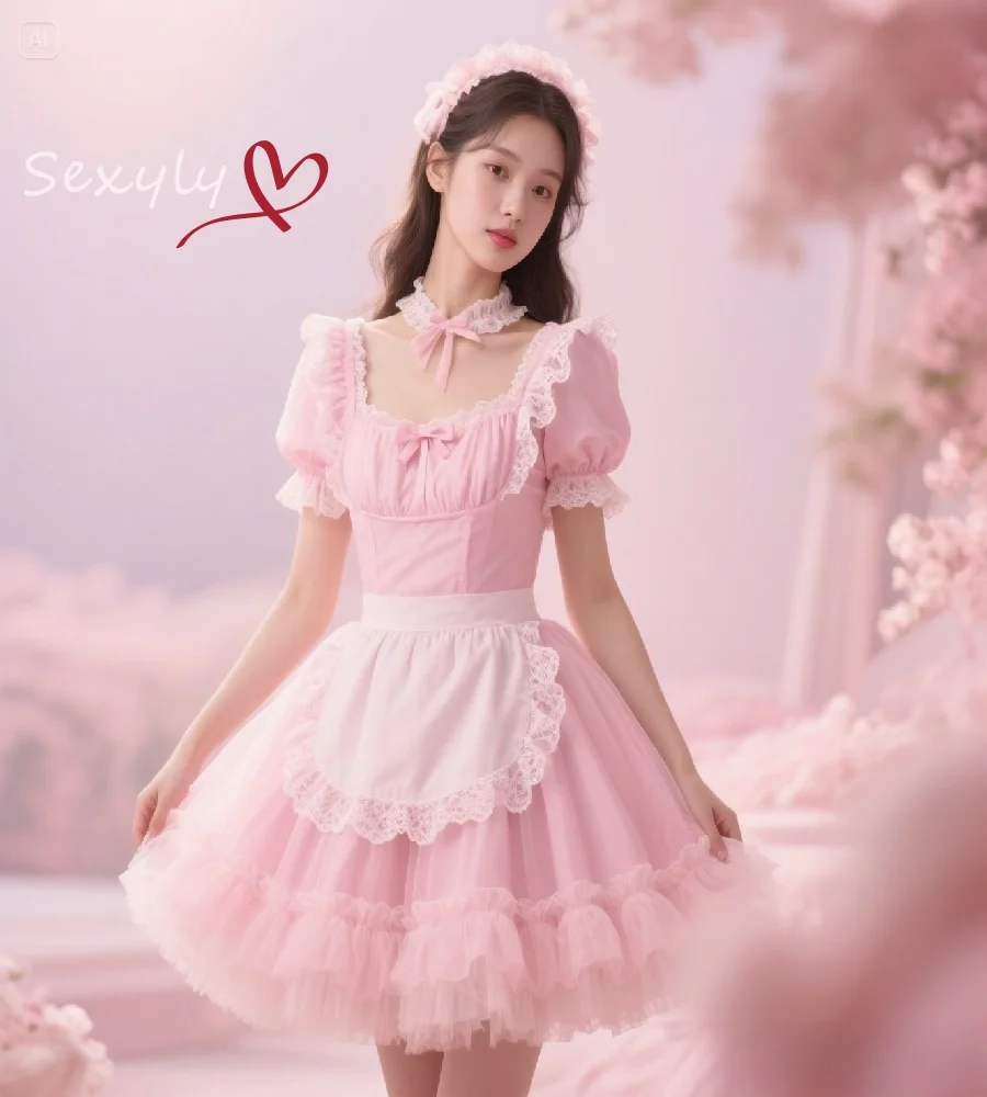

Light Pink Fairy Prom Dress 2025 Elegant Tulle Mini Short Maid Dress With Apron Halloween Cosplay Evening Dress Party Customized