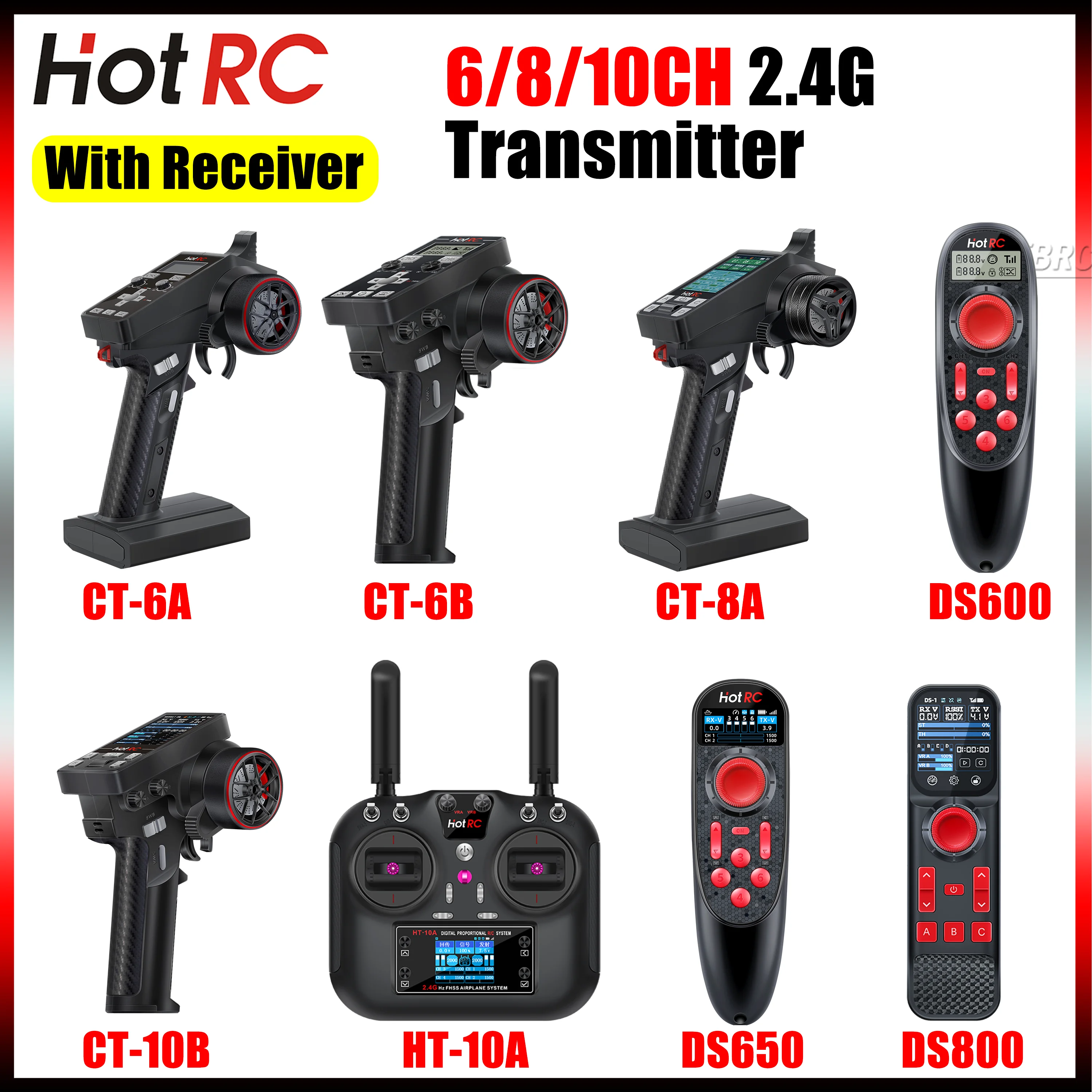 HOTRC 6/8/10CH 2.4G Transmitter CT-6A CT-6B CT-8A CT-10B HT-10A DS600 DS650 DS800 Receiver F-06A F-08A F-10A for RC Car Boat