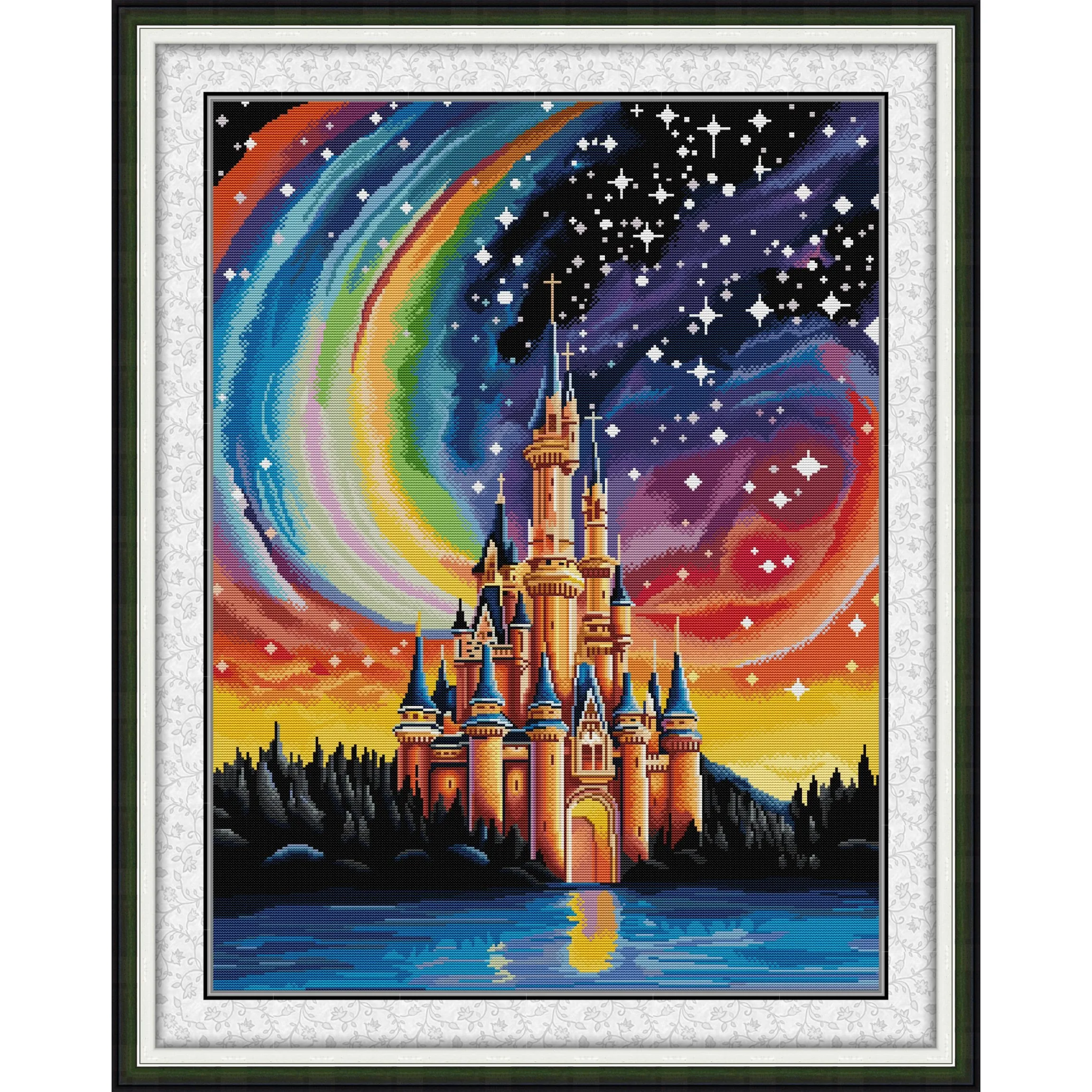 

Soulgift News Pre-Printed Cross Stitch Kit, Stamped Aida Fabric with DMC Threads, Embroidery Kit - Starry Sky Castle