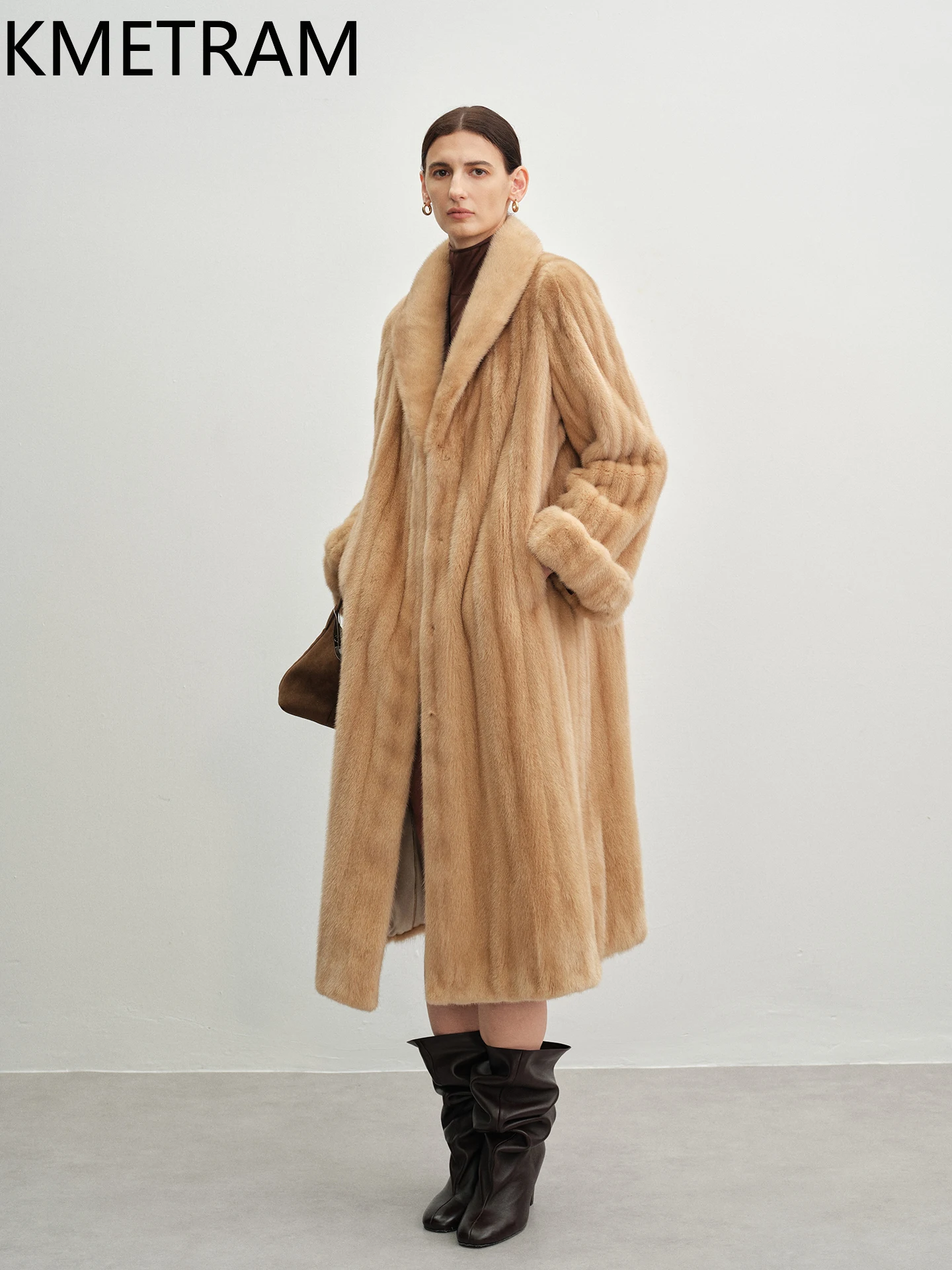 KMETRAM 100% Mink Fur Jacket Woman High Quality Long Real Fur Coat 2025 New Arrivals Winter Coats Women Clothing шуба женская