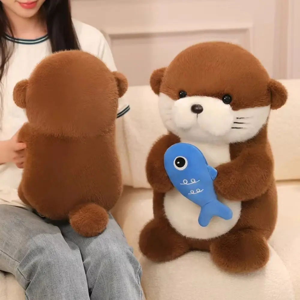 

Fluffy Otter Plush Toys Soft Collection Holding Fish Otter Doll Cartoon Novelty Stuffed Otter Doll Pillow Home Decor