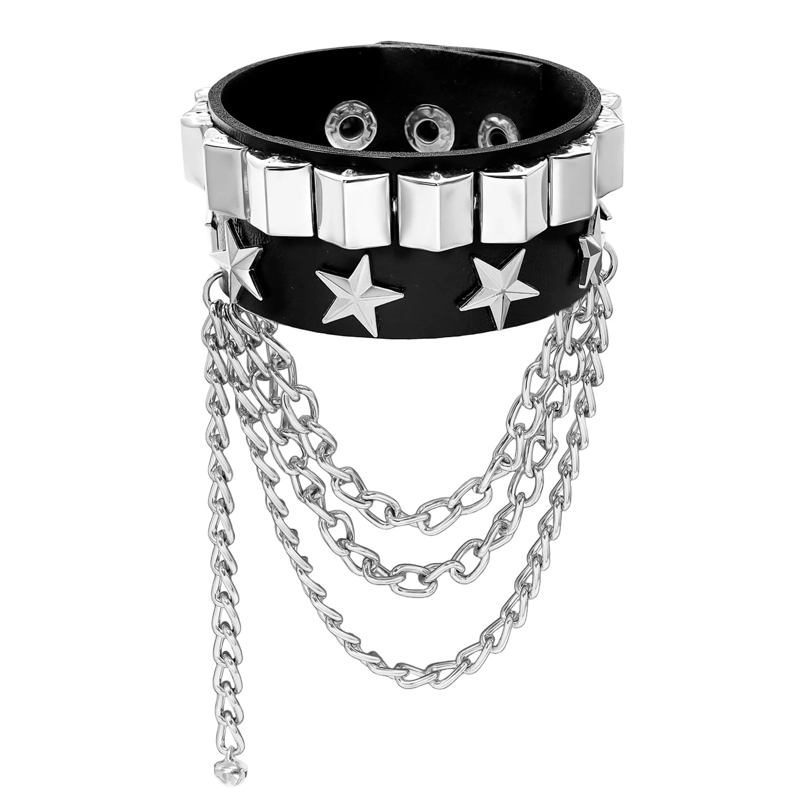 Layered Star Goth Necklace & Emo Studded Bracelets Set, Unisex