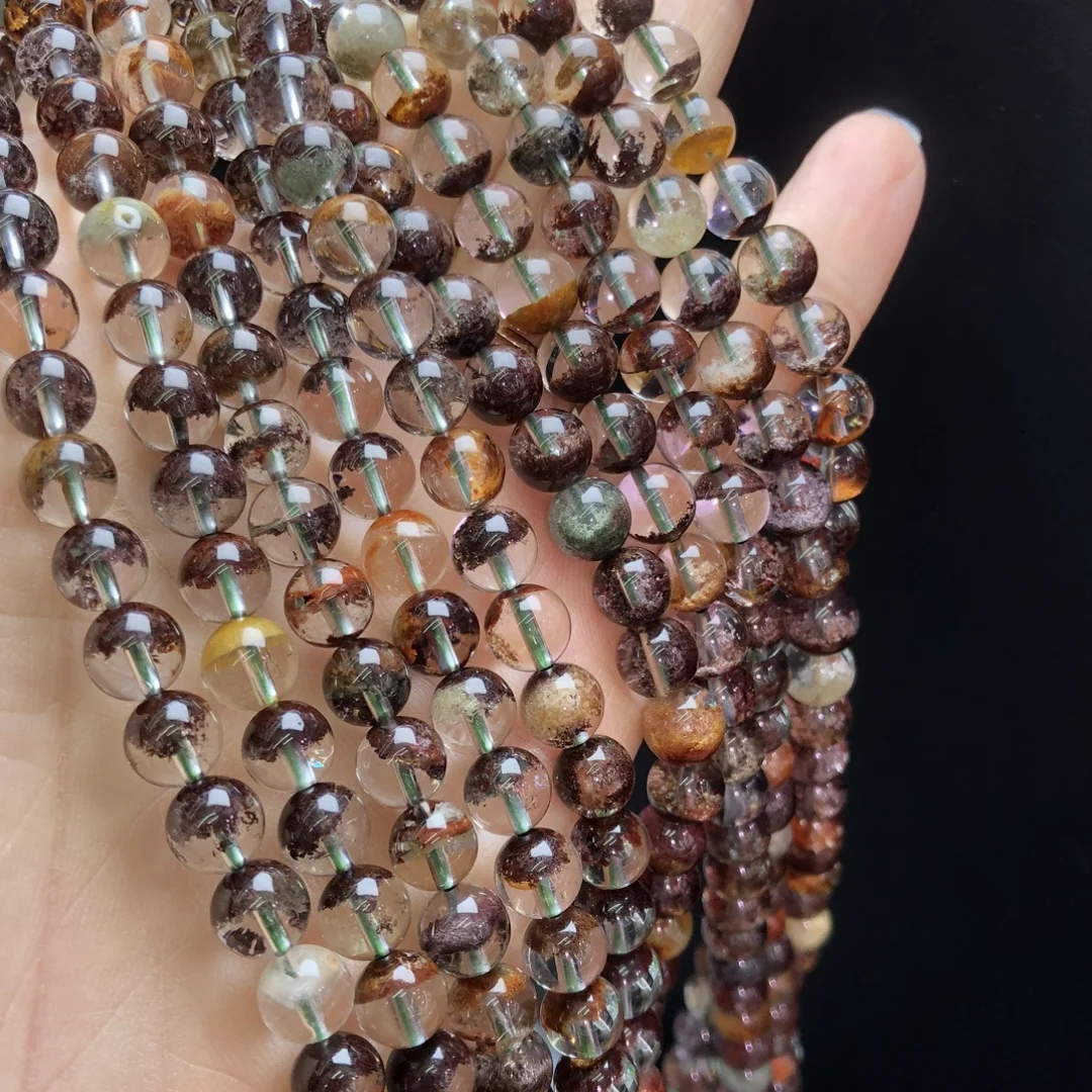 

1 Pc Natural Four Seasons Lodolite Phantom Garden Quartz Bracelet 6-7MM Round Beads 55CM Crystal Healing Stone Women Men Jewelry