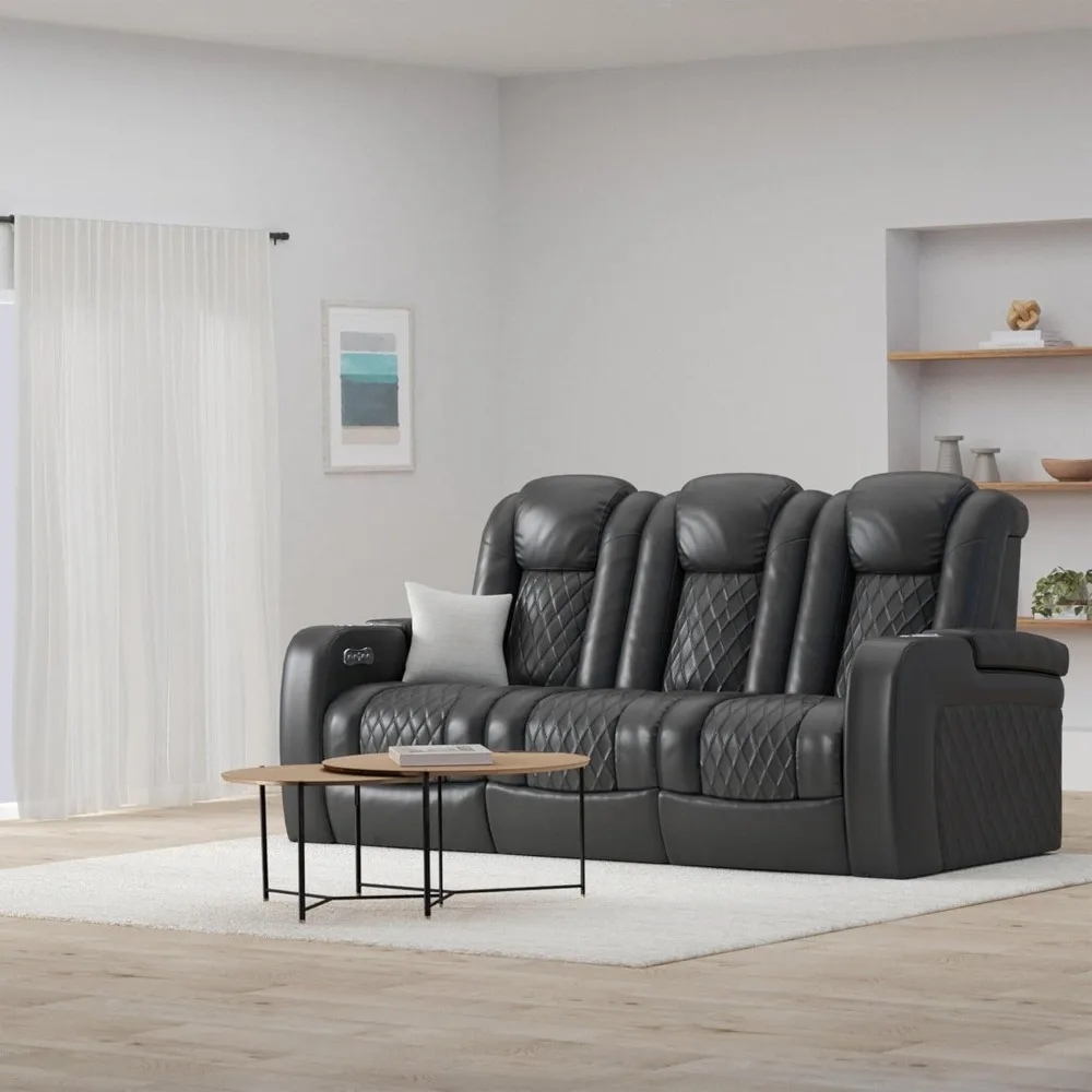 

Anthem Home Theater Seating - Living Room Top Grain Leather Power Recline Sofa Fold Down Table Powered Headrests Arm