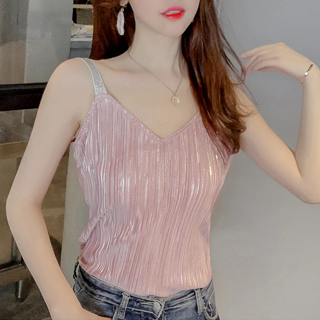 Tank Party Glitter Top Clubwear V-Neck kobiet koszula nocna koszulka na ramiączka bez rękawów dla kobiet bez rękawów lato kobiet
