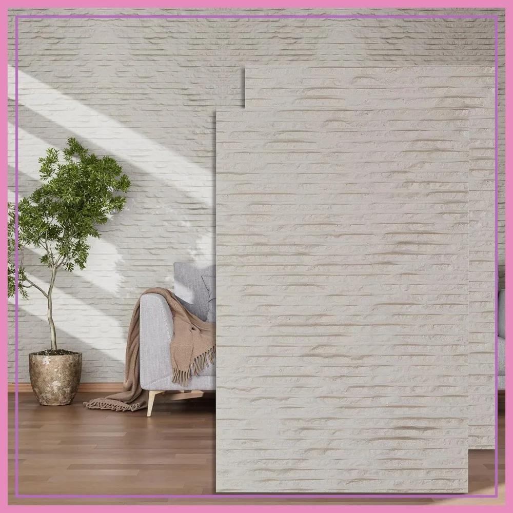 Paneles de pared 3D, 4 piezas, 47.2"x23.6", revestimiento de pared de imitación piedra, arcilla modificada MCM, 31 pies cuadrados, textura blanca