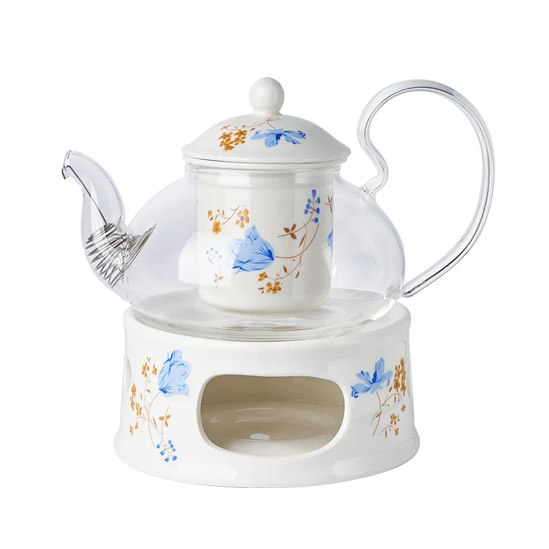 

Elegant European Ceramic Glass Teapot Candle Warmer Set for Afternoon Tea and Fruit Flower Tea