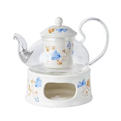 Elegant European Ceramic Glass Teapot, Candle Warmer Set for Afternoon Tea and Fruit Flower Tea