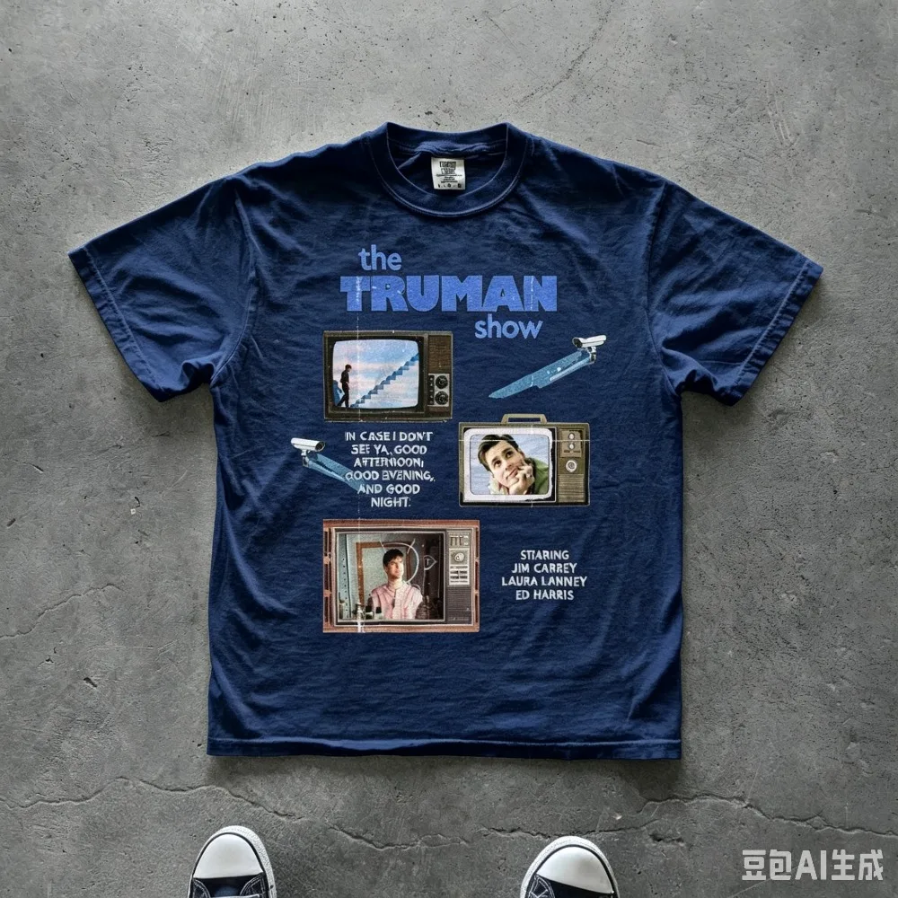 2026 Old TV Multi Frame Print White T-shirt Camera Portrait Graphic Loose Oversized Short Sleeve Vintage Tees