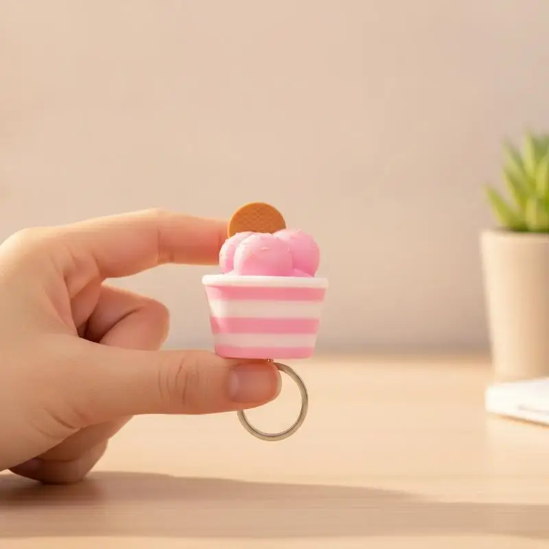 3D Printed Click Press Fidget Toy Mini Ice Cream Cup Design Stress Relief Gadget for Teens Daily Anxiety