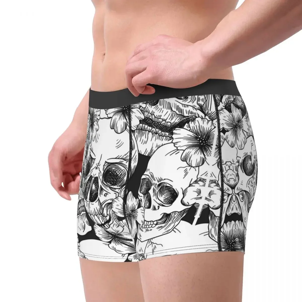 Skeleton Skull Bone Flower Pattern Underpants Breathbale Panties Man Underwear Comfortable Shorts Boxer Briefs