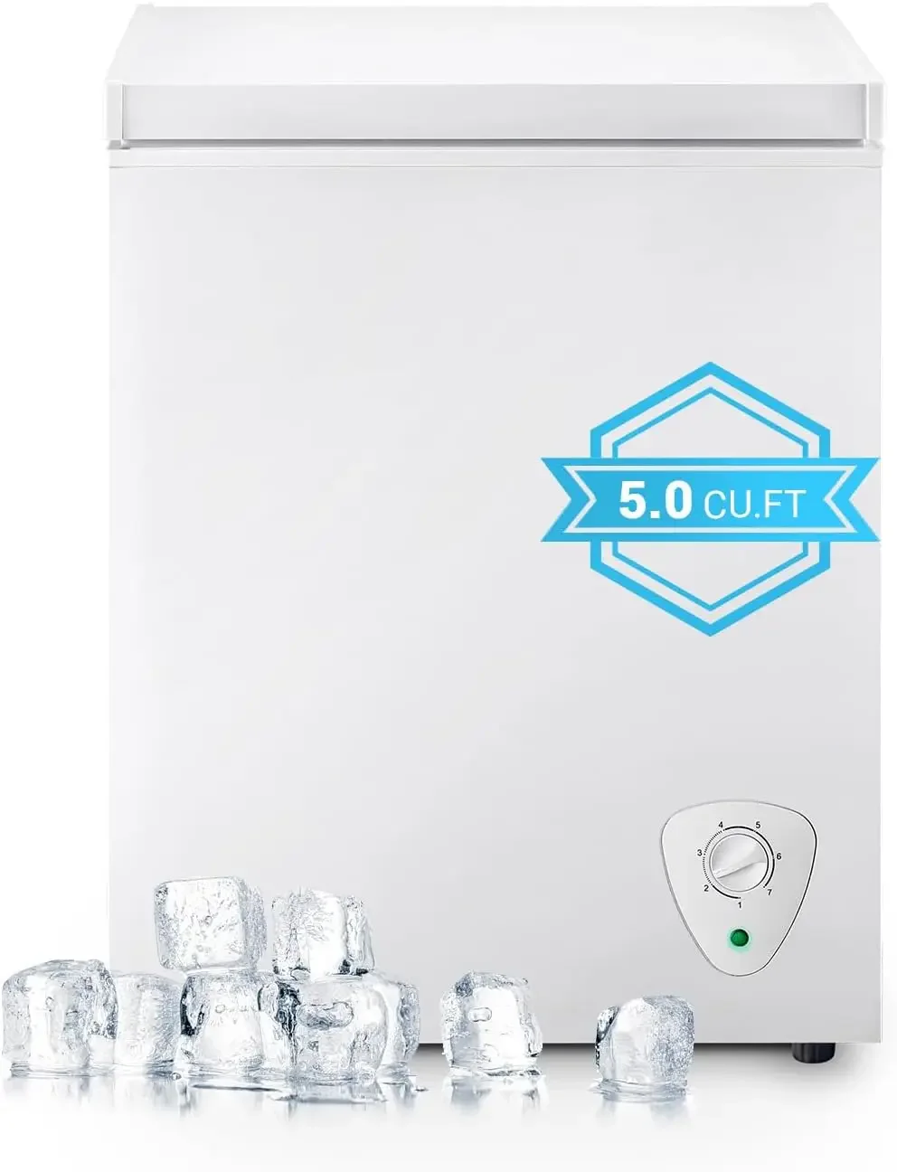 5.0 cu.ft Free-Standing Chest Freezer with Removable Basket, 7-Step Temperature Control, Low Noise, Perfect for Ho