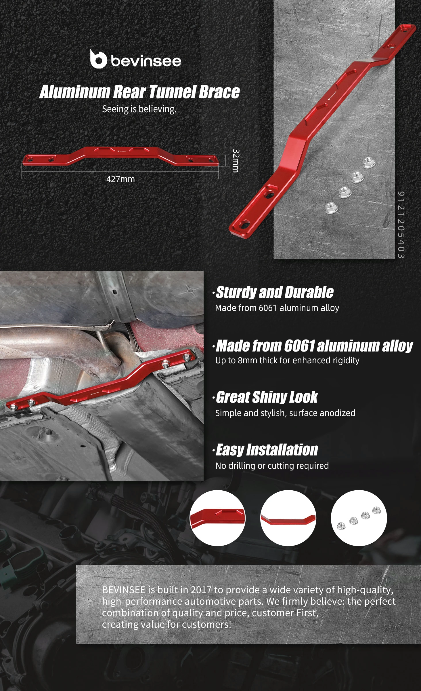 BEVINSEE Ersatz 5Q0802128, Aluminium-Hecktunnelstrebe für Audi A3 8V/8Y Q2, für VW Golf 7/8, für Passat B8, für Seat Leon 5F – Detail 4