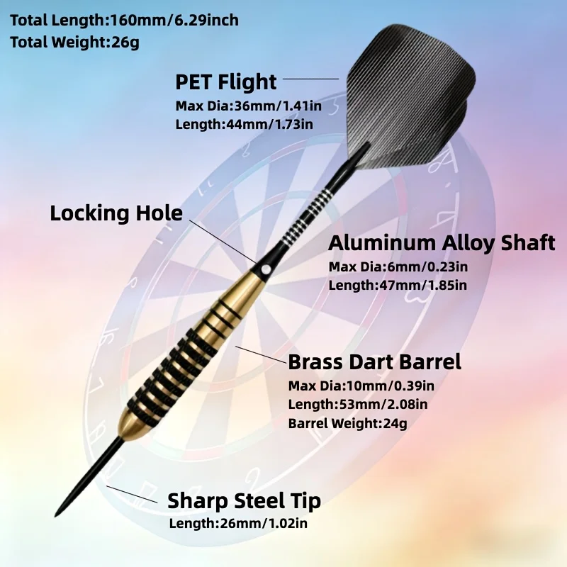 3 Hard Copper Darts, 26g Professional Steel Needle Darts, anti Slip Pattern Design, Equipped with a Black Velvet Storage Bag