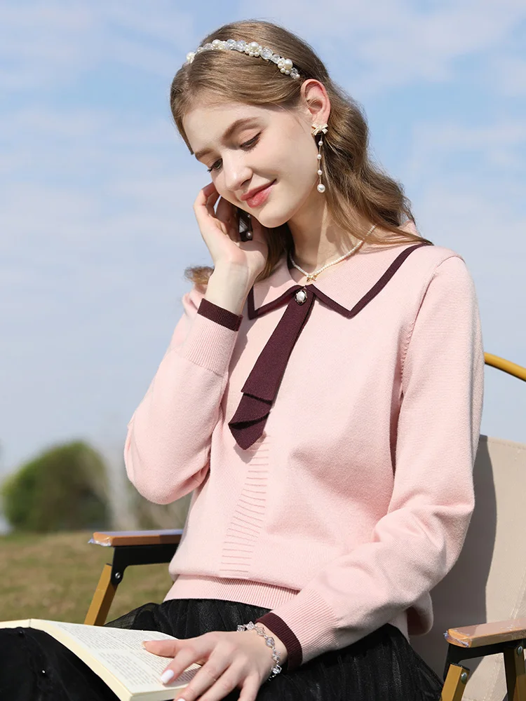 

I BELIEVE YOU Sweater Women 2023 Spring Gentle Polo Collar Pullover Elegant Knitwears Office Lady Female Knitted Tops 2224144952