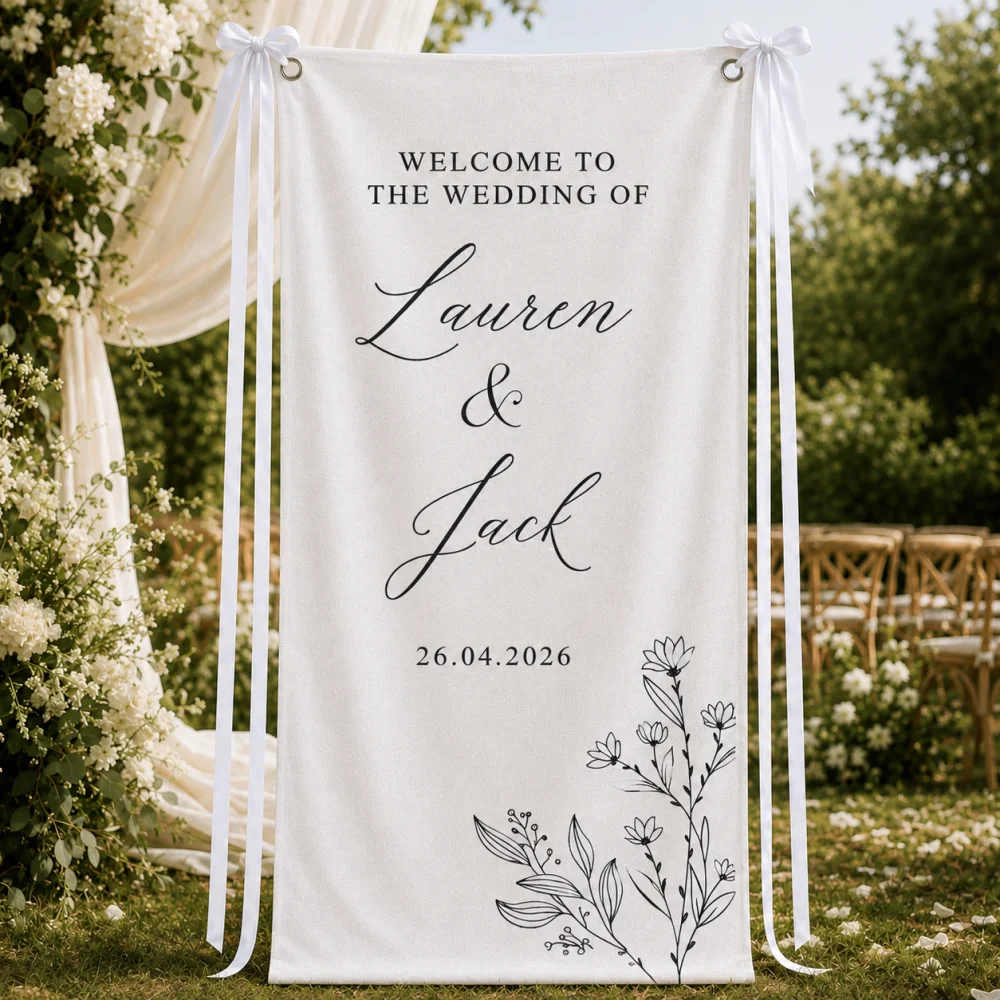 Custom Text Sheer Tulle Fabric Wedding Banner Just Married Arch Backdrop Sign for Wedding Ceremony Photo Decor