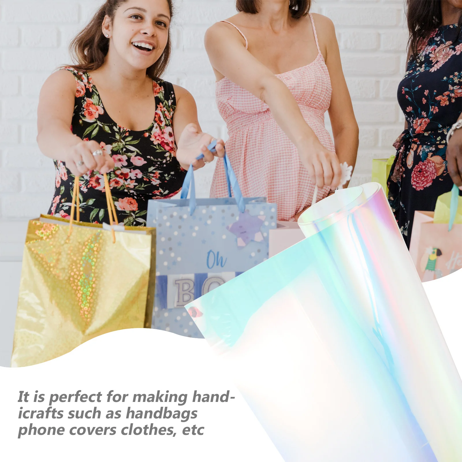 

1 Sheet PVC Iridescent Film Fabric Durable Colored PVC DIY Fabric Material for Phone Covers Handbags Holographic Vinyl Patch