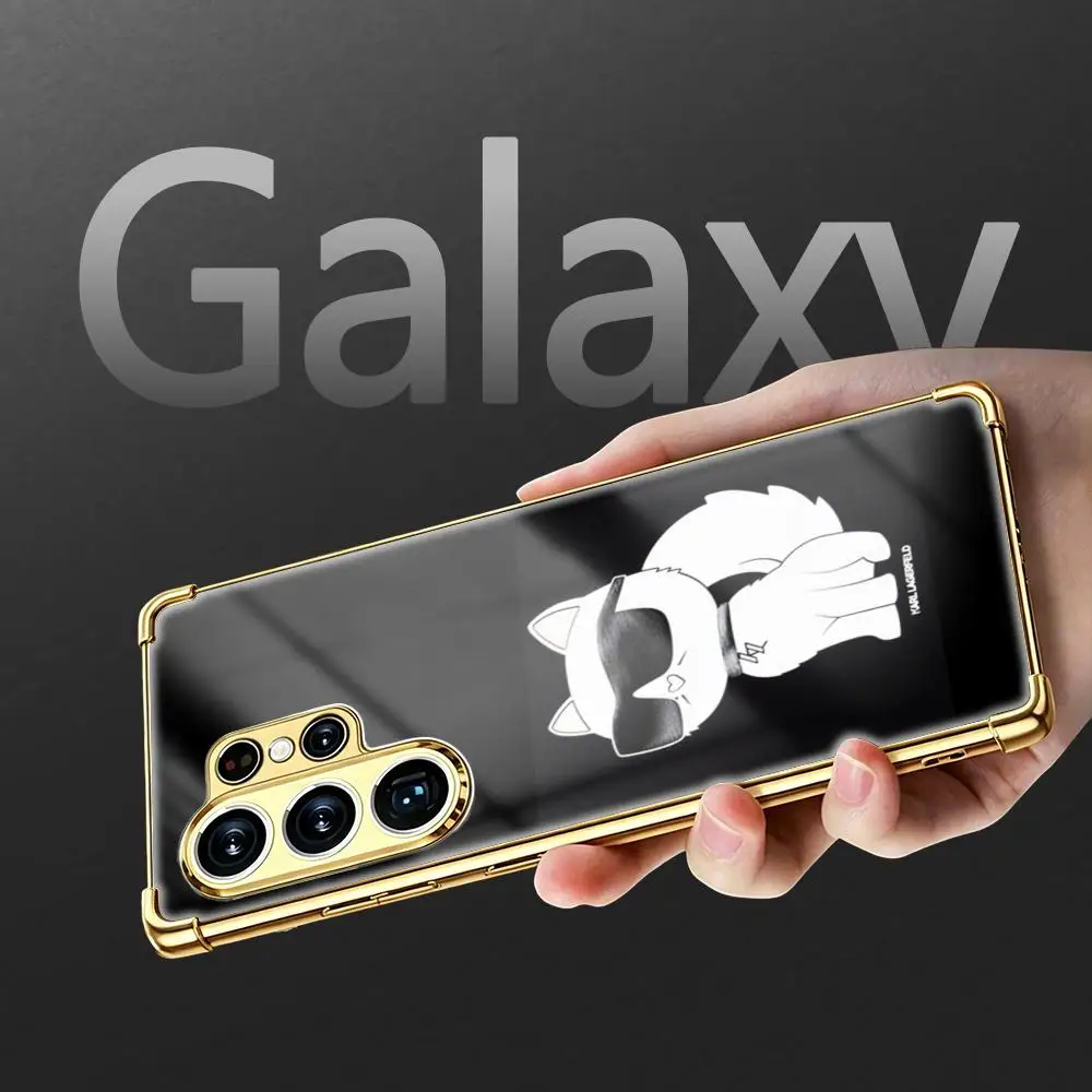 cat k-Karl Phone Case For Samsung S26 S25 S24 S23 S22 S21 Plus Ultra FE Gold silver four-corner shockproof glass view 6