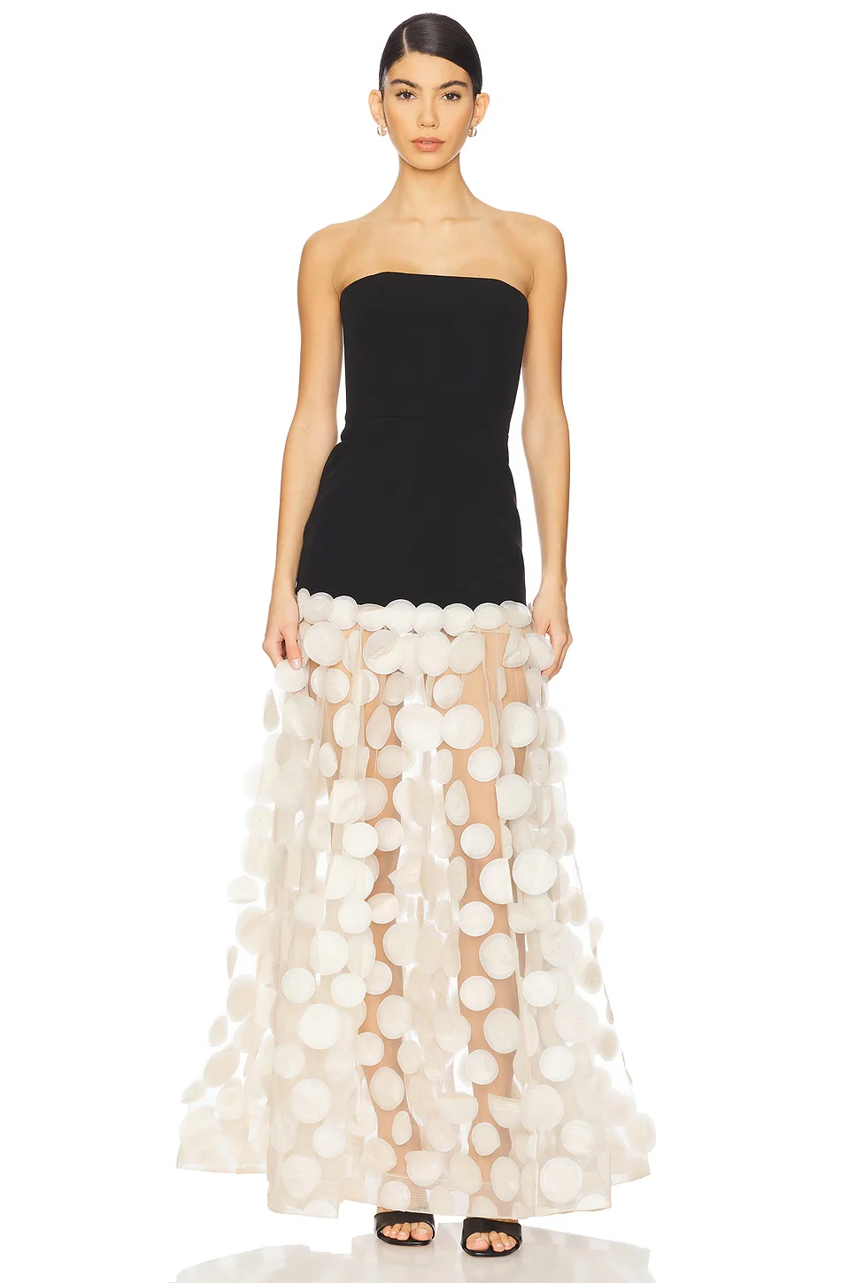 

Women's Sexy Strapless Off-the-Shoulder Mesh Long Dress Black White Beige High Street Evening Party Birthday Celebrate Outfit