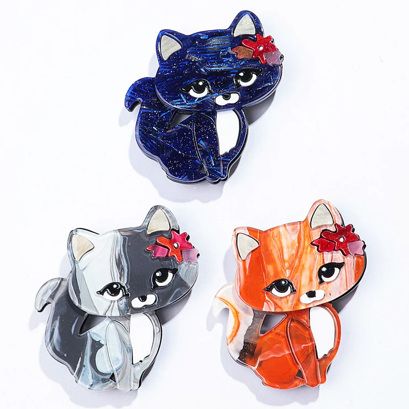 New Acrylic Lovely Kitten Cat Brooches for Women Cartoon Glitter Animal Kitty Brooch Lapel Pins Clothing Accessories Gifts