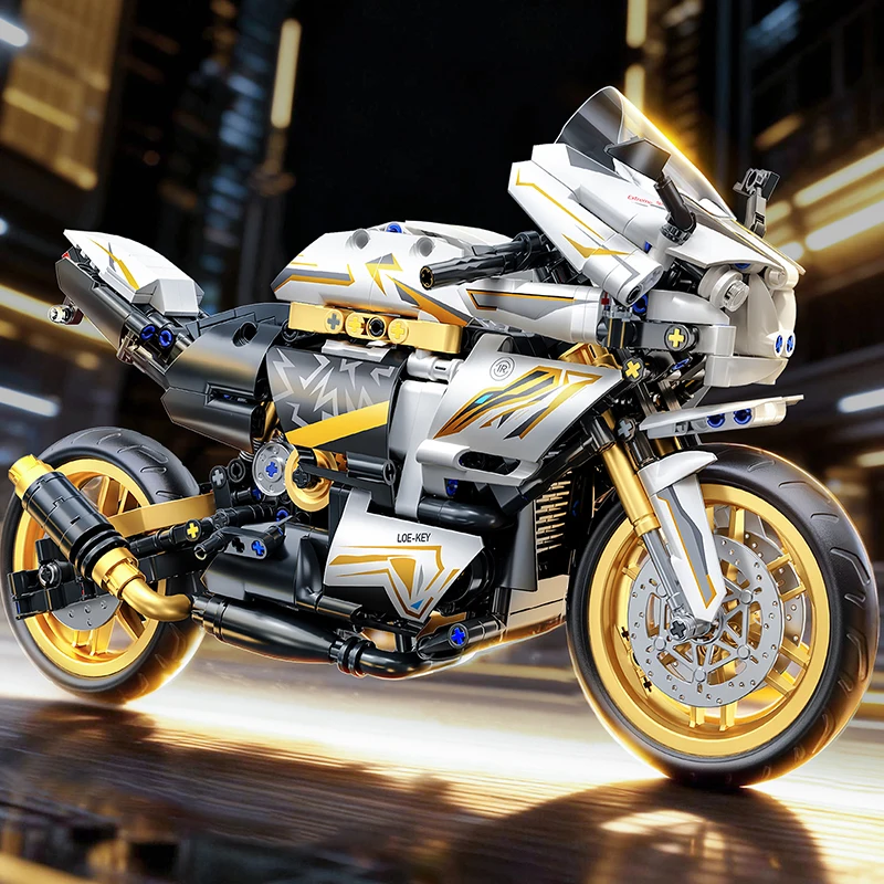 TOYLINX 1:10 Schaal Technische Motorfiets Auto Model Bouwstenen Bricks MOC Stad Racing Motor Speelgoed Cadeaus Voor Kinderen Kids