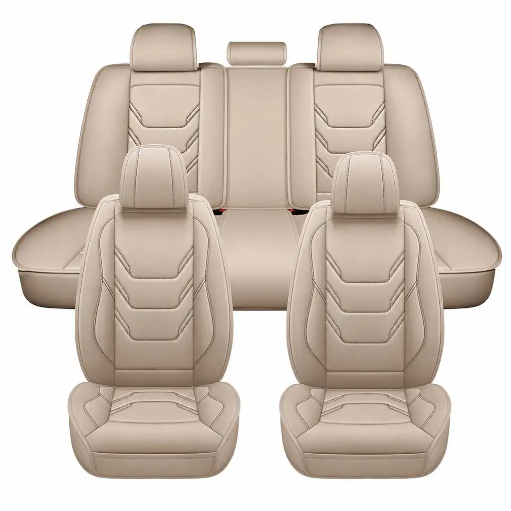 Premium Full Set Car Seat Covers For Lexus 5 Seats PU Leather Beige Front Rear Seat Protectors Interior Cushion Pads